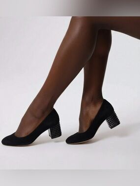 Michael Kors Black Suede Studded Block Heel Pumps